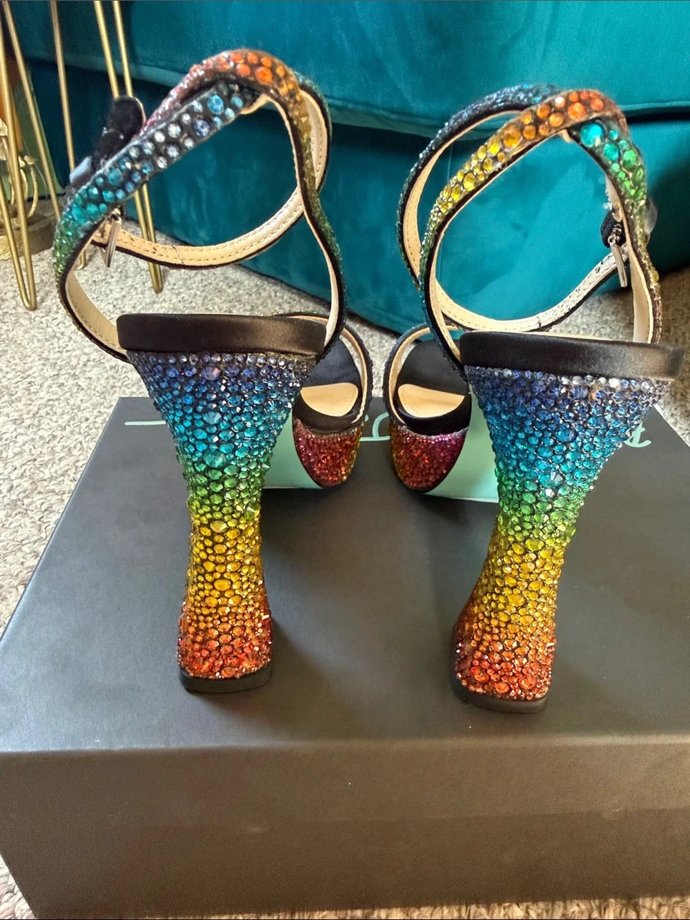 Betsey Johnson Rainbow Crystal Platform Heels